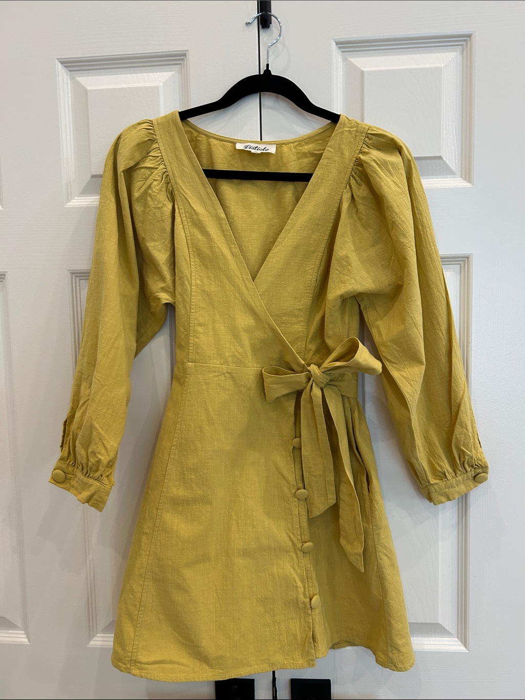 Mustard Wrap Dress With Tie Waist